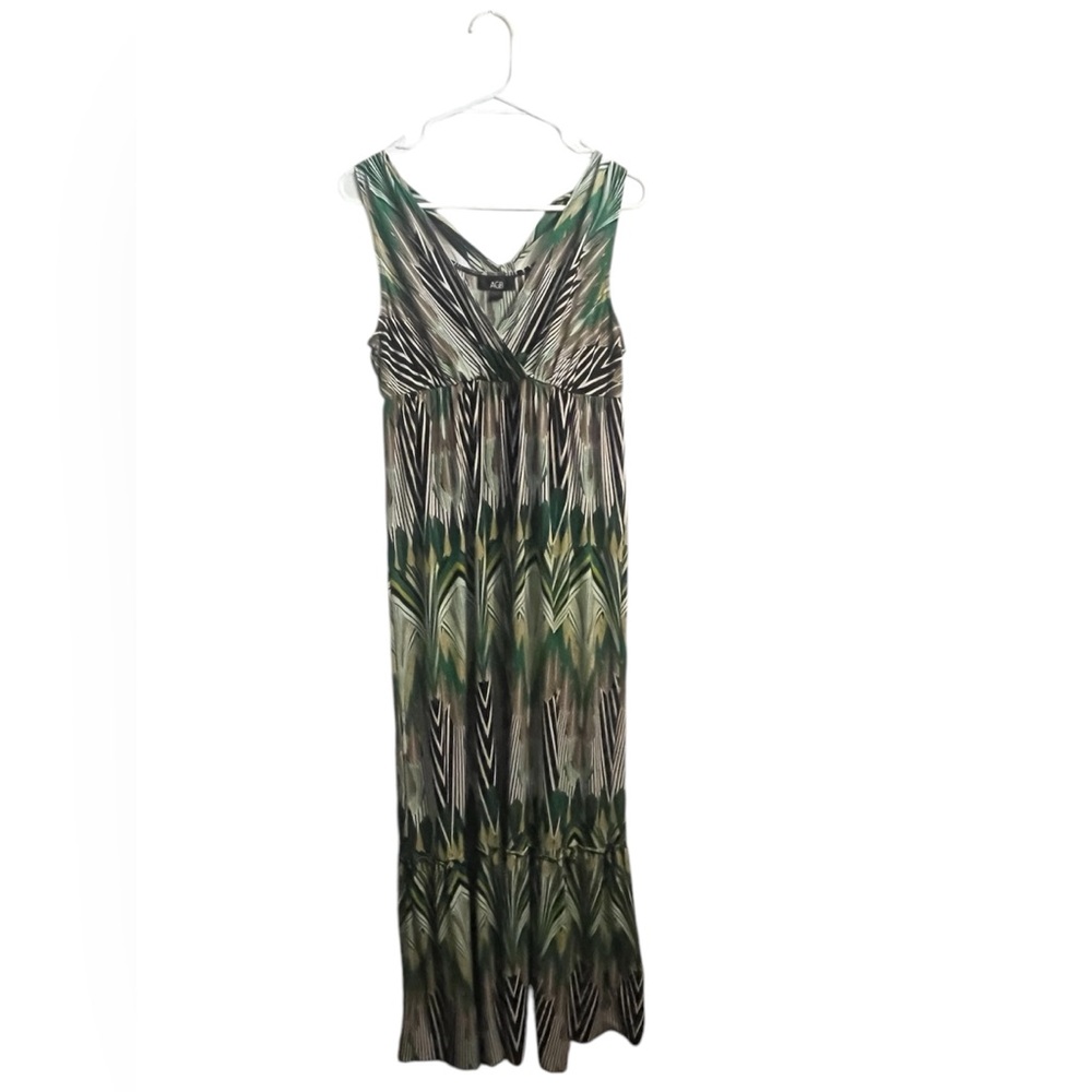 AGB multi colored green black tied maxi dress with ruffled hem size Large USA